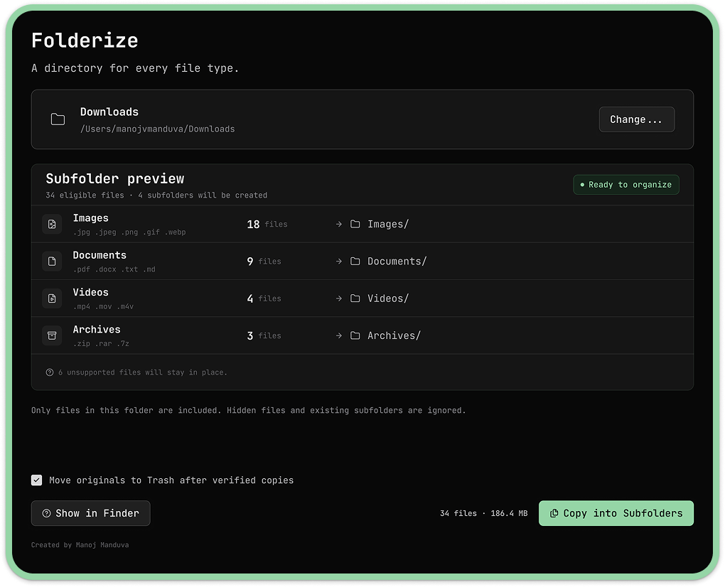Folderize interface